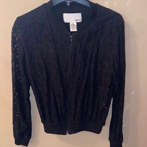 Bar III black lace bomber jacket- zip up